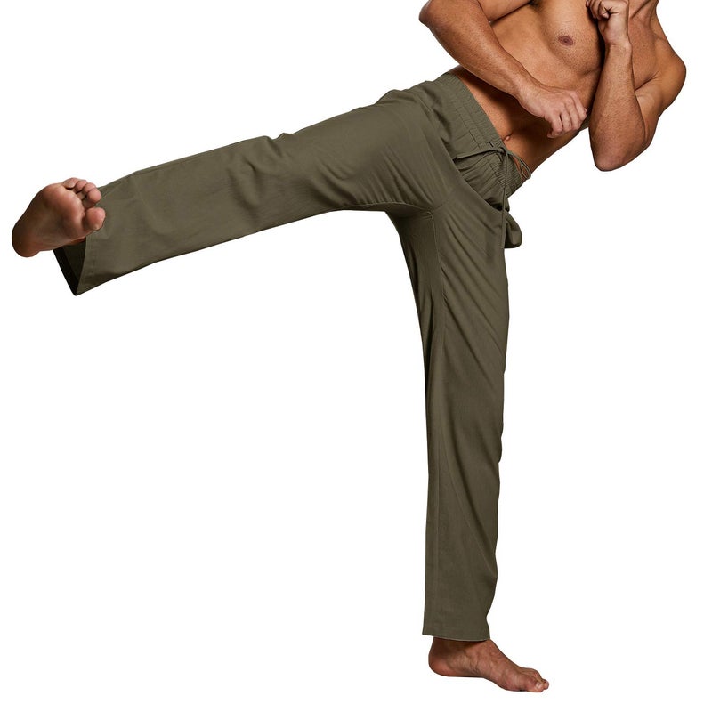 PASLTER Mens Casual Linen Pants Loose Fit Straight-Legs Elastic Drawstring Waist Summer Beach Yoga Long Pants - Image 3